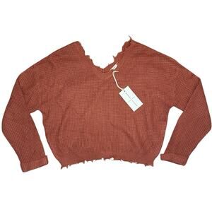 NWT Moon & Madison V Neck Frayed Sweater Size M